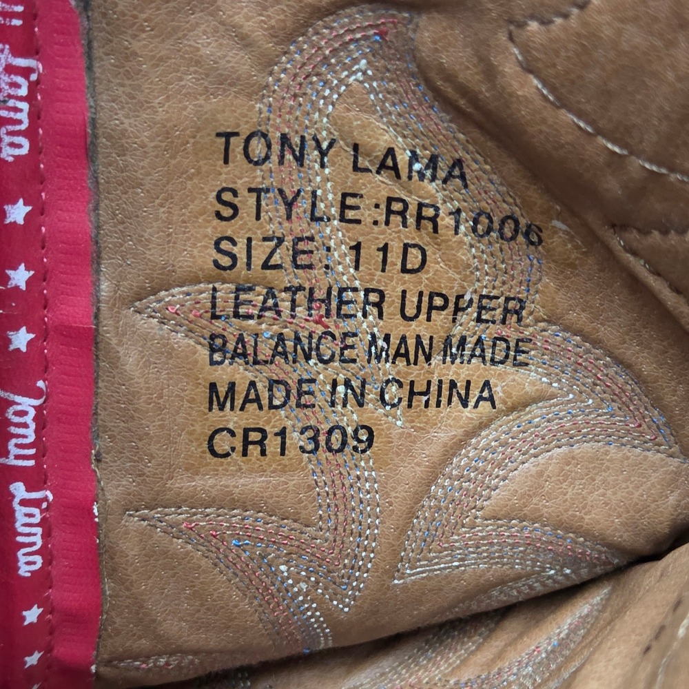 Tony Lama Cowboy Boots Mens 11D Brown Lime Green Leather RR1006 3R Western Work - Picture 7 of 8